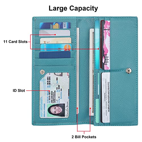 Lavemi Ultra Slim Thin Leather Women Wallet RFID Blocking Credit Card Holder Bifold Long Ladies Billfold - color: 2- Light Green