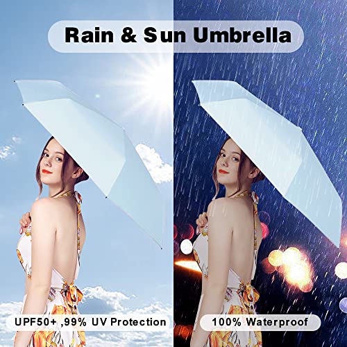 ESUFEIR Mini Sun Umbrella for Purse With Case - color: Baby Blue