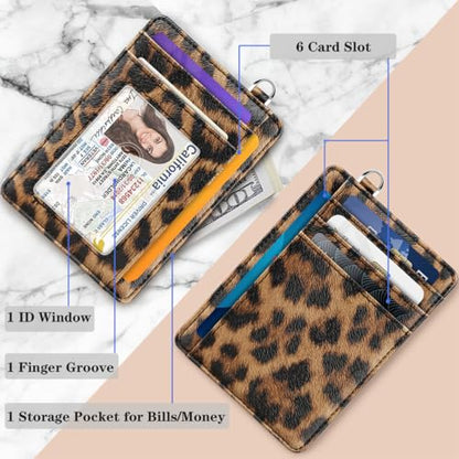 Coco Rossi Slim Front Pocket Wallet Leopard Credit Card Holder Women - color: A Leopard