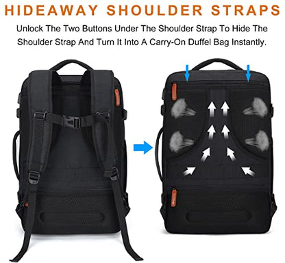 Lumesner 40L Expandable Carry On Travel Backpack with 4 Packing Cubes - color: Black, size: 20 inches
