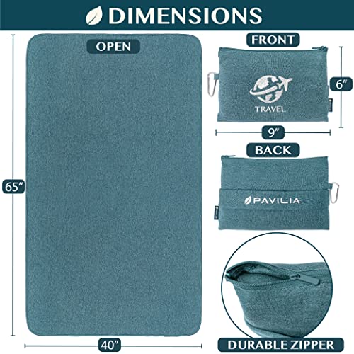 PAVILIA Travel Blanket Airplane Compact Pillow with Bag for Flights, Teal - color: Teal Blue