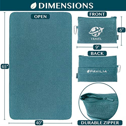 PAVILIA Travel Blanket Airplane Compact Pillow with Bag for Flights, Teal - color: Teal Blue