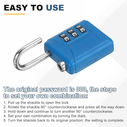 PATIKIL 4.9ft(59.1") Security Steel Cable with 3 Digit Combination Lock, 1 Set Travel Padlock PVC Coated Safety Wire Rope Double Loop for Luggage Suitcase, Clear Blue Blue - color: Clear Blue Blue, size: 4.9ft