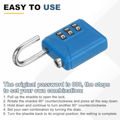 PATIKIL 4.9ft(59.1") Security Steel Cable with 3 Digit Combination Lock, 1 Set Travel Padlock PVC Coated Safety Wire Rope Double Loop for Luggage Suitcase, Clear Blue Blue - color: Clear Blue Blue, size: 4.9ft