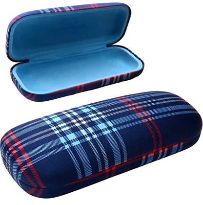 MyEyeglassCase Women's Hard Eyeglass Case | Protective Hard Shell Glasses Case with Pouch and Cloth - color: Plaid Red & Blue