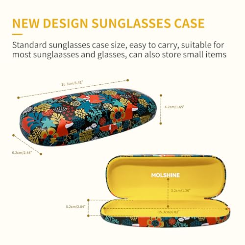molshine Hard Shell PU Leather Glasses Case,Travel Portable Eyeglass Case for Men Women Girl Travel Study Work - color: Fox