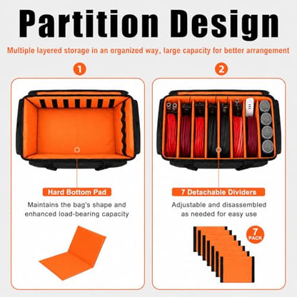 Large DJ Cable Bag Organizer with Laptop Pocket & Adjustable Dividers - color: Orange