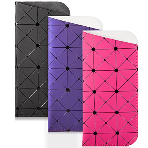 TRIUMPH VISION 3 Pack Reading Glasses Pouch Soft Case Eyeglass Sleeve Slim - color: G(black Purple Pink), size: Large