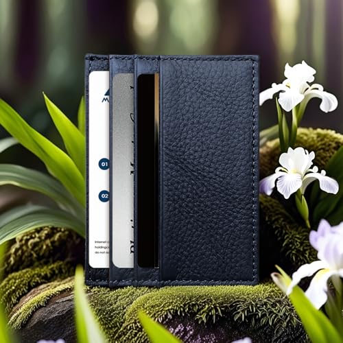 M-Plateau Super Slim Genuine Leather Credit Card Wallet - color: Navy Blue