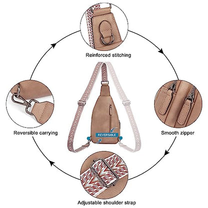 CLUCI Crossbody Bags for Women - Sling Backpack Travel Bag in Leather - color: 1 Light Brown