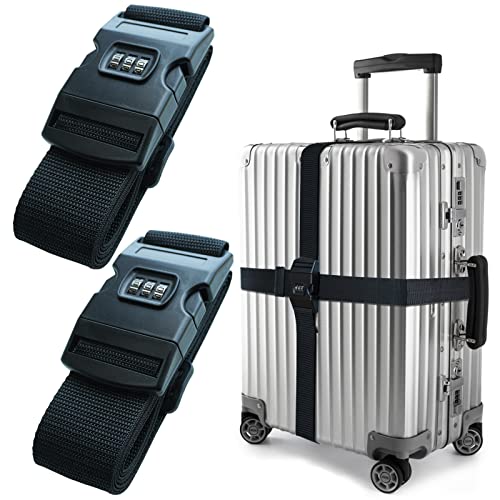 2 PCS Luggage Strap 78" x 2" Suitcase Belts Wide Adjustable Packing Straps Travel Accessories, Black&Combination Lock - color: 2pcs Black Lock