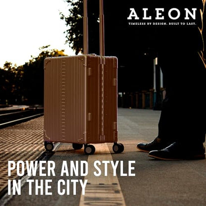 Aleon All Aluminum Lightweight 21" Premium International Carry-On Luggage - Hardside Carry-On Suitcase, TSA Approved, Hard Shell Suitcase, Airline Approved Hard Spinner Wheels Luggage (Bronze) - color: bronze