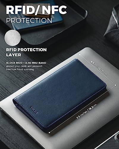 VULKIT Passport Wallet for Travel RFID Blocking Premium Leather - color: Navy