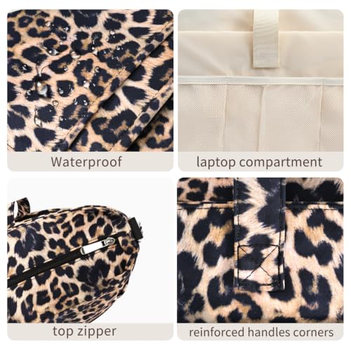 oscaurt Work Tote Bag for Women, 19 Pockets Laptop Tote, Large Teacher Tote - color: Leopard