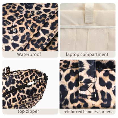 oscaurt Work Tote Bag for Women, 19 Pockets Laptop Tote, Large Teacher Tote - color: Leopard