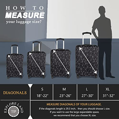 Explore Land Luggage Cover Fits 18-22 inch Case (Black Polygonal, S) - color: Black Polygonal, size: S