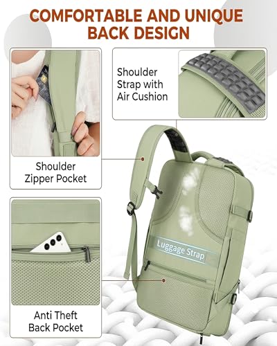 Vancropak Carry on Backpack for Airplane, Travel Backpack Fits 17.3" Laptop - color: Green