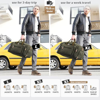 Gonex Canvas Duffle Bag, Expandable 60L Travel Overnight Weekender Bag - color: Army Green, size: X-Large-60L (With Shoe Compartment)
