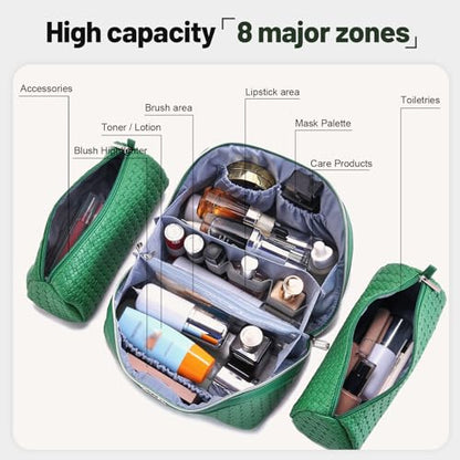 BOYATU Travel Makeup Bag Cosmetic Bags for Women: 3 Pcs Set Make up Bag - color: L38 Green