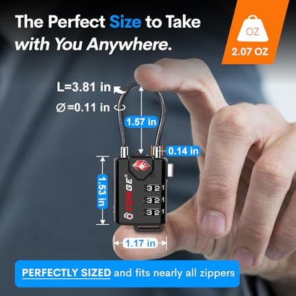 Forge TSA Approved Luggage Locks, Open Alert Cable Lock, Black, 4 Pack - color: Black 4 Pack