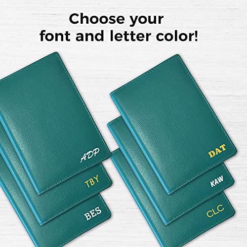 Personalized Monogrammed Teal Leather RFID Passport Wallet - color: Teal, style: Minimalist