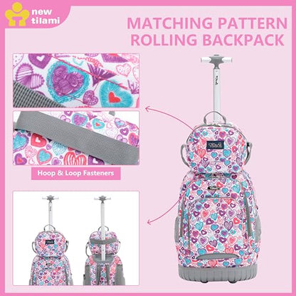 NEW TILAMI 18 Inch Rolling Backpack with Lunch Bag for Girls Boys School - color: Pink Love