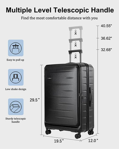 CENSIEN Expandable Checked Luggage, 28 Inch Top Opening Trunk Suitcases - color: Black, size: 28 Inch EXT