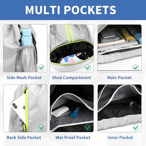 JELUTAR Drawstring Backpack Gym Bag with Shoes Compartment, Grey - color: Grey, size: Large