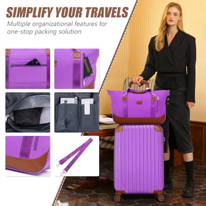 Cosbarn Luggage Sets, Lightweight Durable Hardshell, 5 piece Suitcase Sets - color: BrightPurple