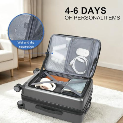 VANKEAN 20 Inch Expandable Hardshell Spinner TSA USB Port Carry-On Approved - color: STEEL GREY
