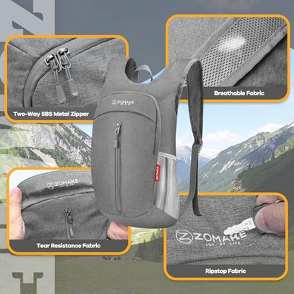 ZOMAKE 10L Ultra Lightweight Packable Backpack, Small Daypack Light Foldable Backpacks Water Resistant Day Bag for Hiking(Grey) - color: Grey A1, size: 10L