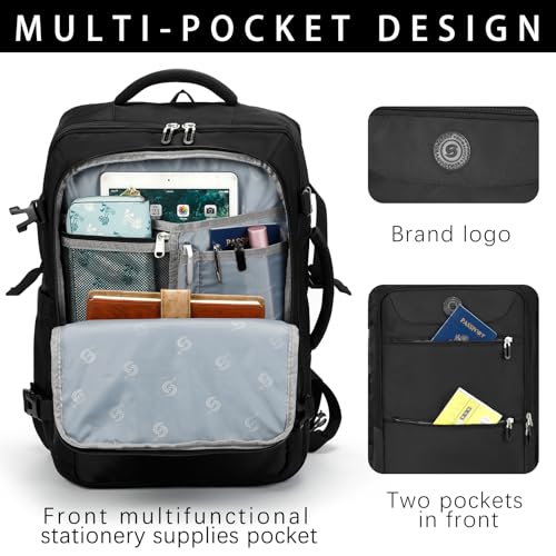 SHRRADOO Travel Backpackfor Women Men, with Storage Cosmetic Bag Set 3pcs - color: Black