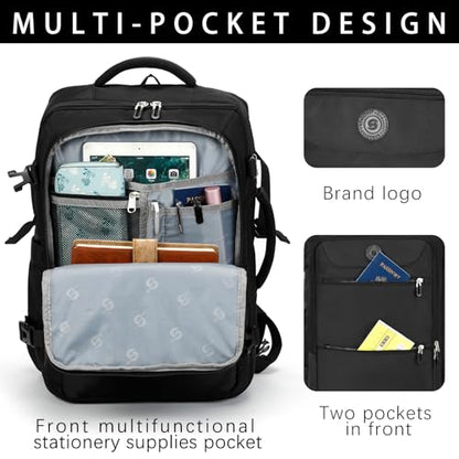 SHRRADOO Travel Backpackfor Women Men, with Storage Cosmetic Bag Set 3pcs - color: Black