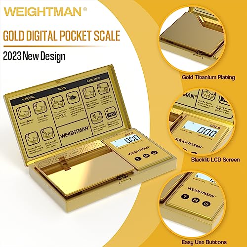 WEIGHTMAN Digital Scale Gram, 200g/0.01g Pocket Scale Gold Titanium Plating - color: Gold