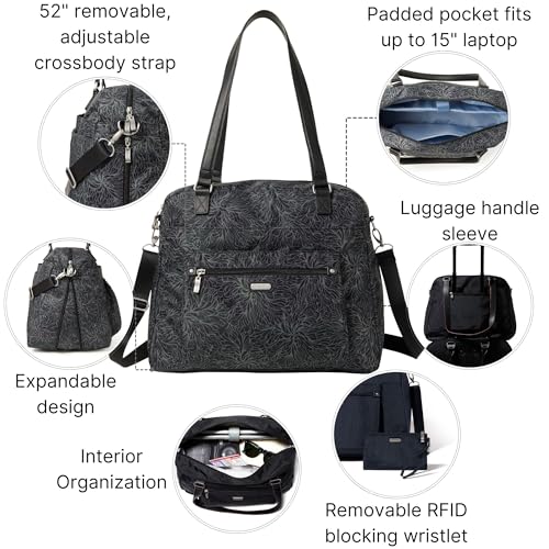 Baggallini Overnight Expandable Laptop Tote with RFID Phone Wristlet - color: Midnight Blossom