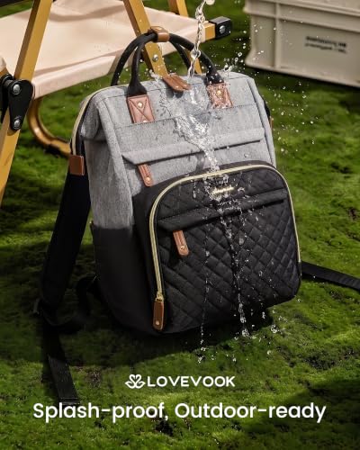 LOVEVOOK Laptop Backpack Women Quilted Teacher Nurse Work Backpack Purse - color: Black Gray, size: 17.3 inch-Cup