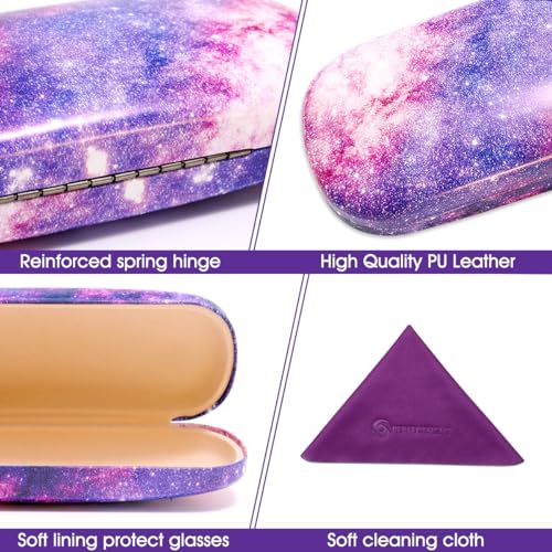 PERFECTSIGHT Hard Shell Eyeglasses Case, Kawaii Protective Glasses Case for Kids, Cute Eyeglass Case for Women Men Girls - color: Purple Star Cloud