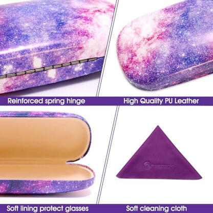 PERFECTSIGHT Hard Shell Eyeglasses Case, Kawaii Protective Glasses Case for Kids, Cute Eyeglass Case for Women Men Girls - color: Purple Star Cloud
