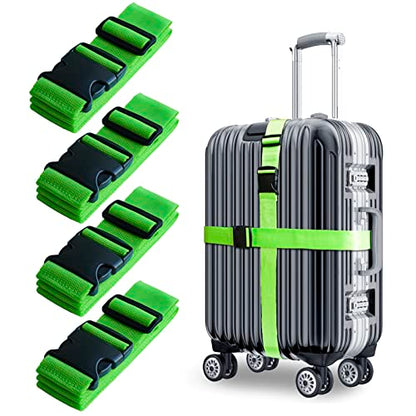 4 PCS Luggage Strap 78" x 2" Suitcase Belts Wide Adjustable Packing Straps Travel Accessories, Green - color: 4 Green