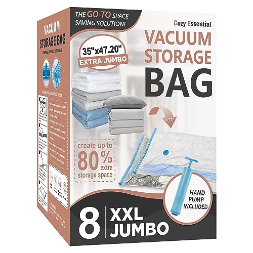 8 XXL Jumbo Vacuum Storage Bags for Bedding, Space Saver with Hand Pump - size: XXL Jumbo