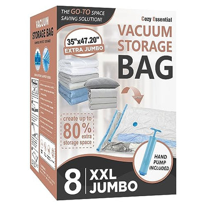 8 XXL Jumbo Vacuum Storage Bags for Bedding, Space Saver with Hand Pump - size: XXL Jumbo