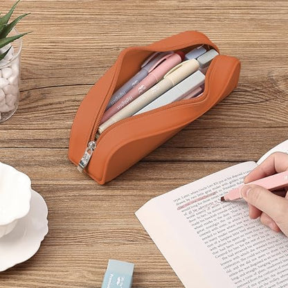 Mr. Pen- Silicone Pencil Case, Aesthetic Pencil Bag for Women, Makeup Pouch - color: Terracotta