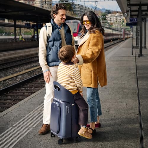 MiaMily Carry On Plus Ride-On Luggage with Built In Seat for Kids & Adults - color: Navy Blue