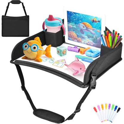 Kids Travel Tray for Car Seat, Road Trip Activities, Black - color: Black