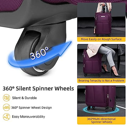 LARVENDER Luggage Sets 5 Piece Softside Expandable Suitcase Sets, Purple - color: Purple, size: 5 Piece Set