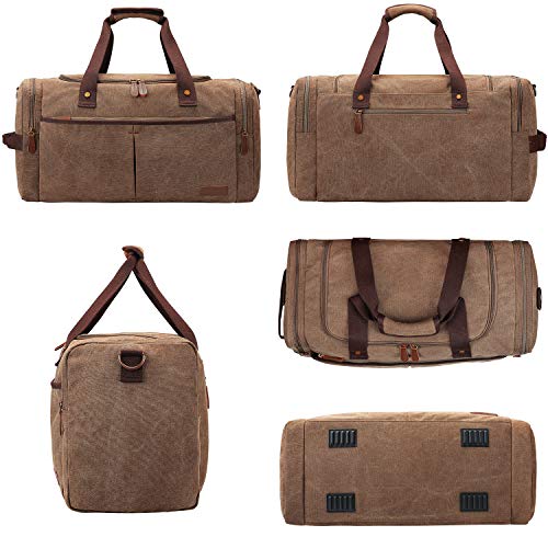 S-ZONE Canvas Travel Duffel Bag Weekend Overnight Bag for Men and Women - color: Coffee, size: X-Large
