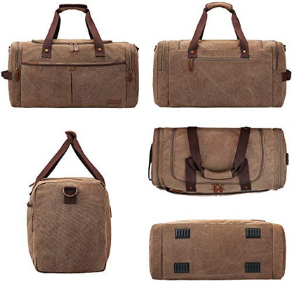 S-ZONE Canvas Travel Duffel Bag Weekend Overnight Bag for Men and Women - color: Coffee, size: X-Large