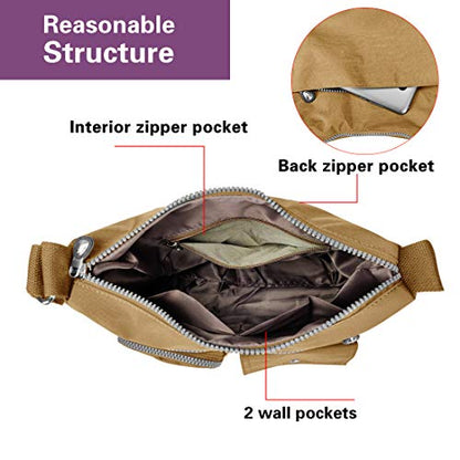 SUKRY Nylon Crossbody Bag for Women with Anti theft RFID Pocket, Waterproof Shoulder Bag Travel Purses and Handbag - color: Khaki
