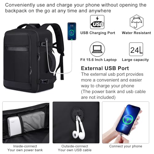 EZUOLA Travel Backpack for Men,TSA Carry On Backpack Flight Approved - color: Black, size: Large-25L