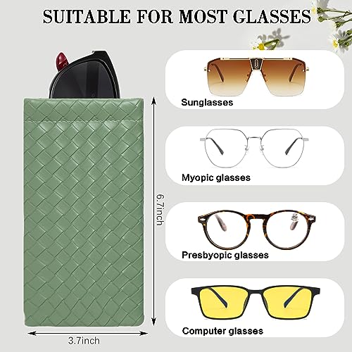 Squeeze Top Sunglass Pouch - Portable Sunglass Organizer Pouch Bags Soft PU Leather Glasses 2 Pack - color: Matcha Green-light Beige